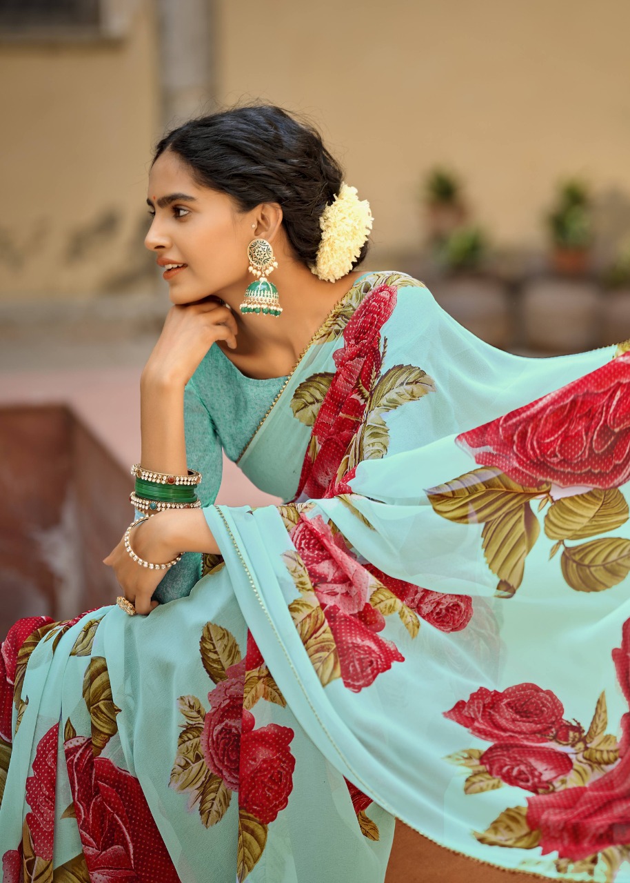 vallabhi print bright georgette attractive print saree catalog