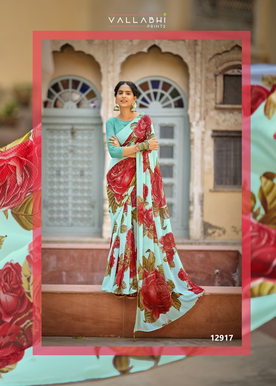 vallabhi print bright georgette attractive print saree catalog