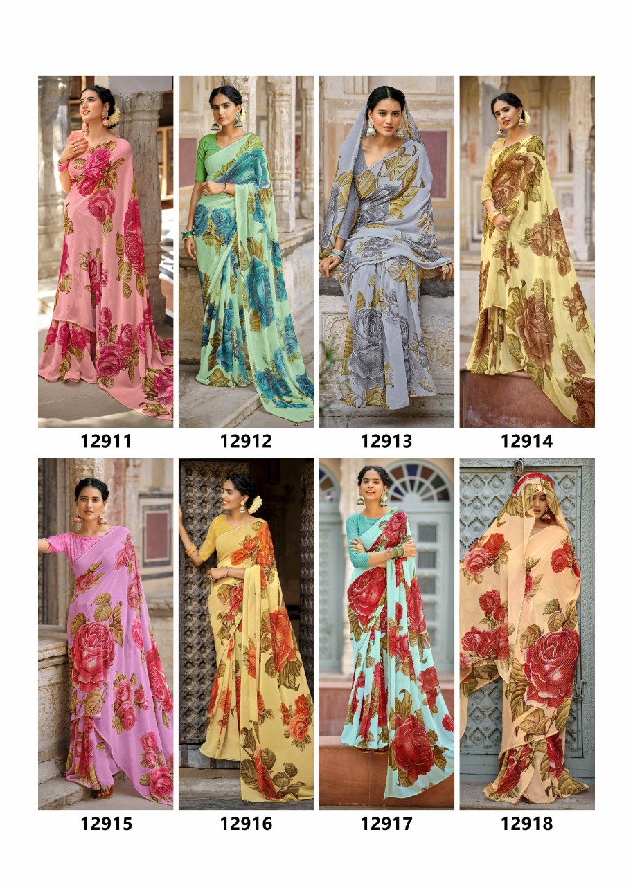 vallabhi print bright georgette attractive print saree catalog