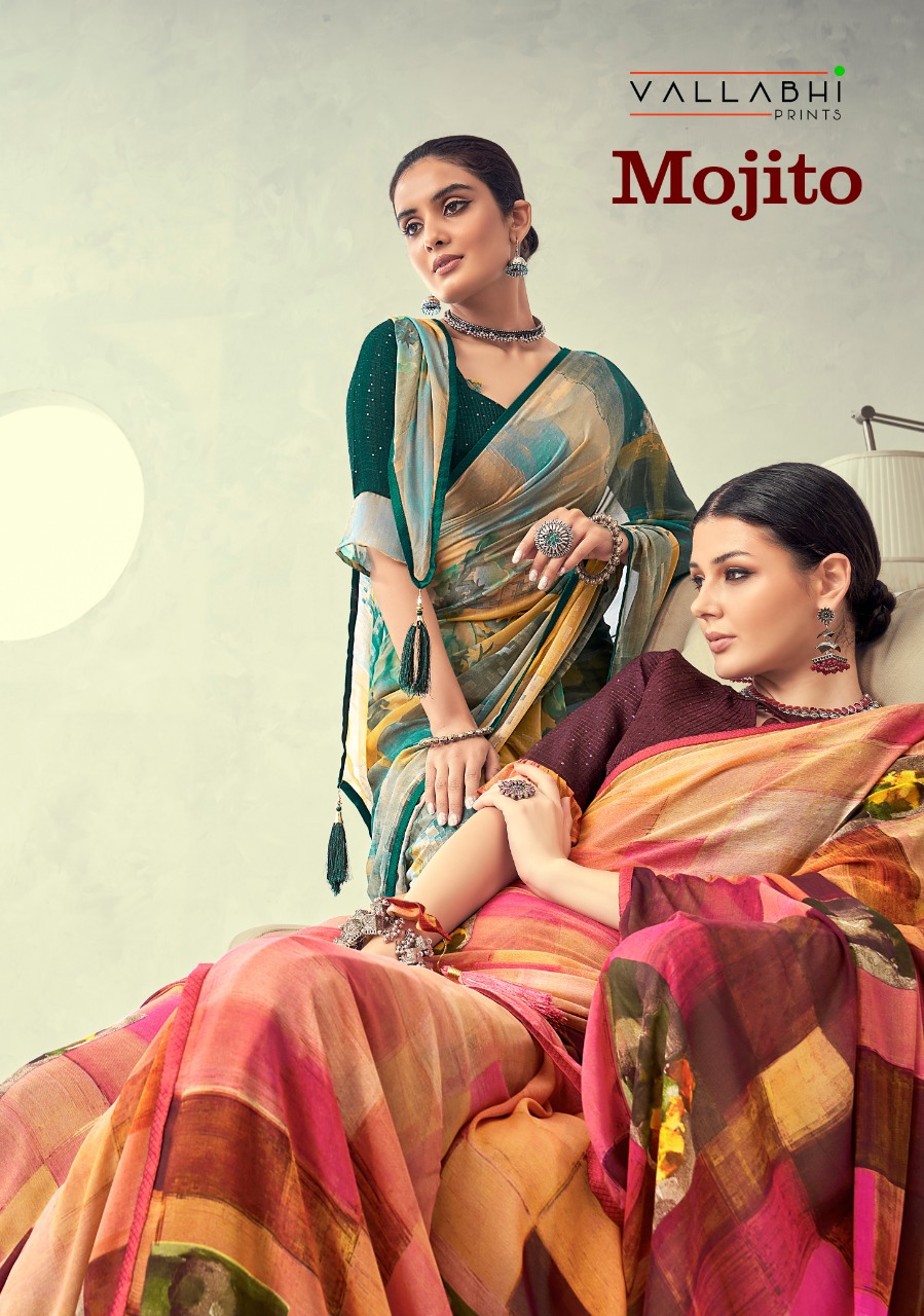 vallabhi print mojito weighless decent look saree catalog