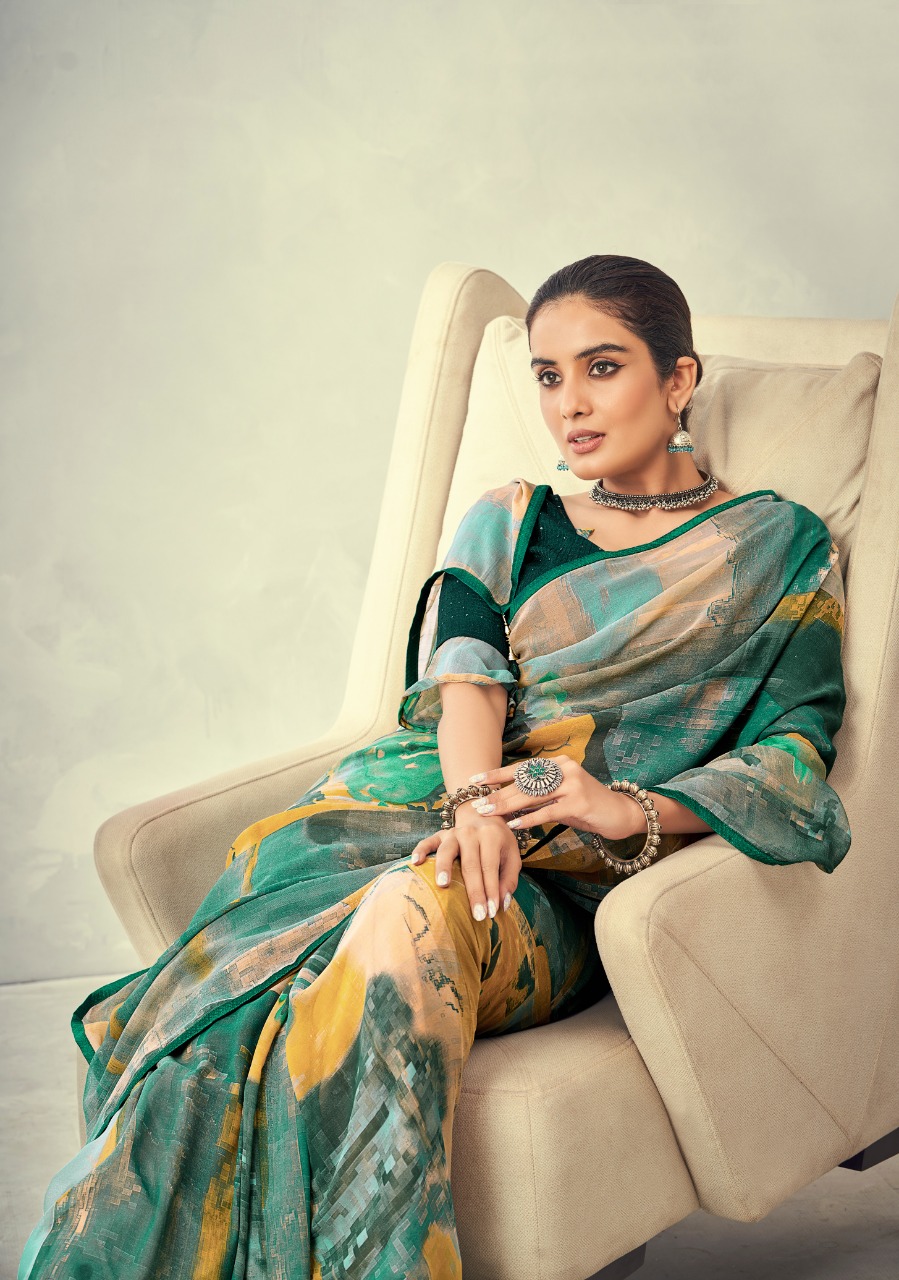 vallabhi print mojito weighless decent look saree catalog