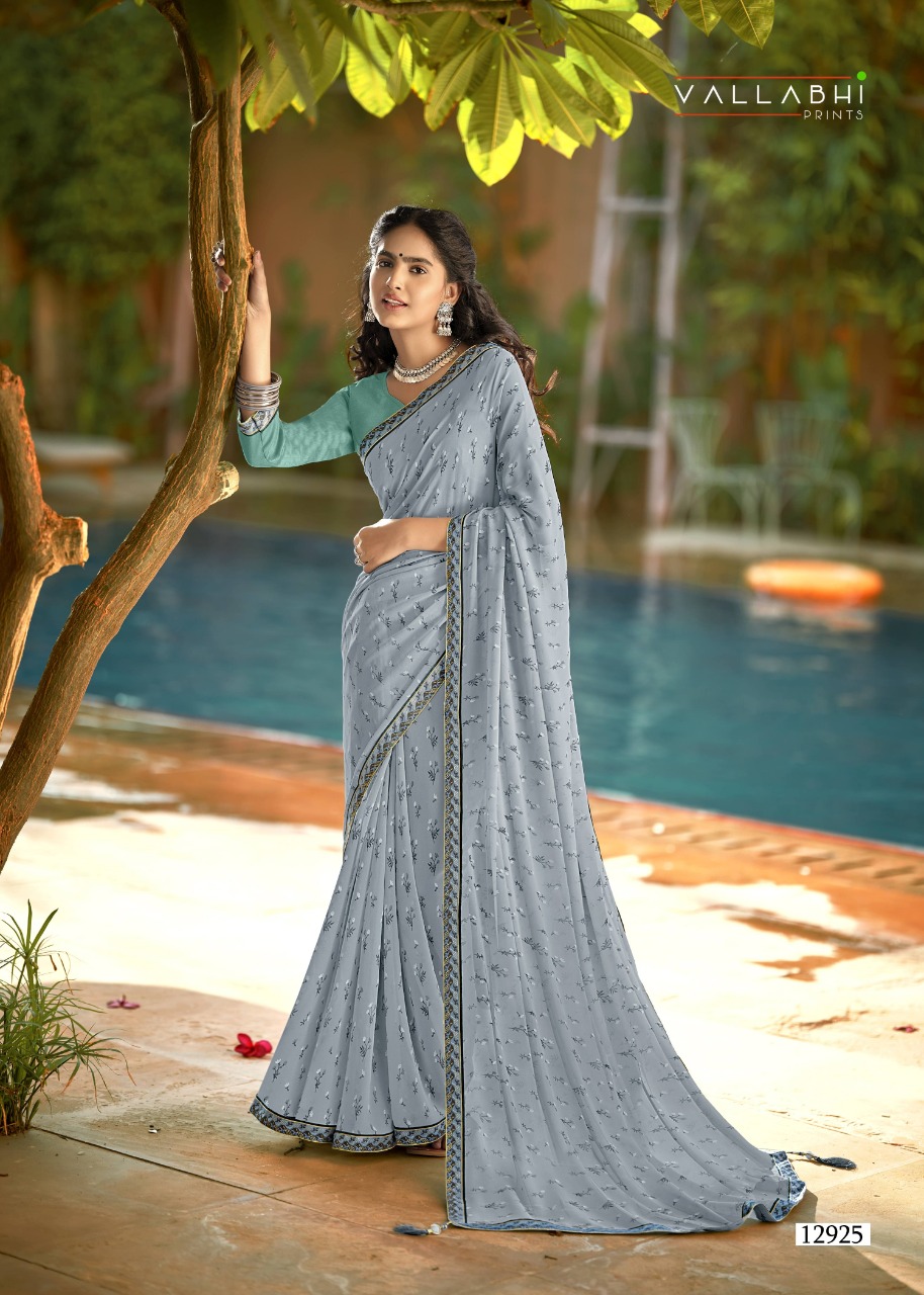 vallabhi print morpankh georgette attractive print saree catalog