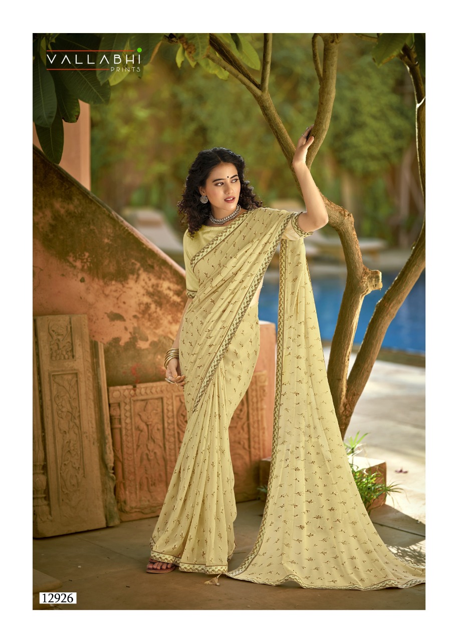 vallabhi print morpankh georgette attractive print saree catalog