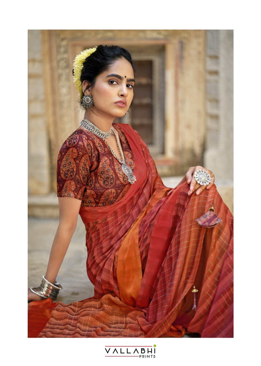 vallabhi print ruple chiffon elegant saree catalog