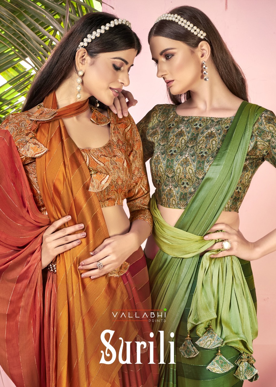 vallabhi print surili chiffon exclusive print saree catalog