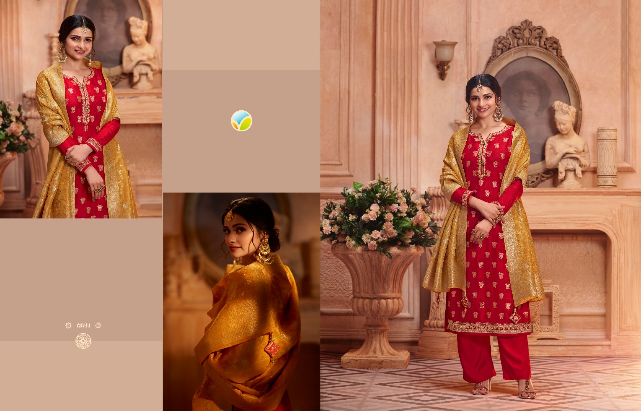 vinay fashion kaseesh zardosi hitlist dola jaquard georgette regal look salwar suit catalog