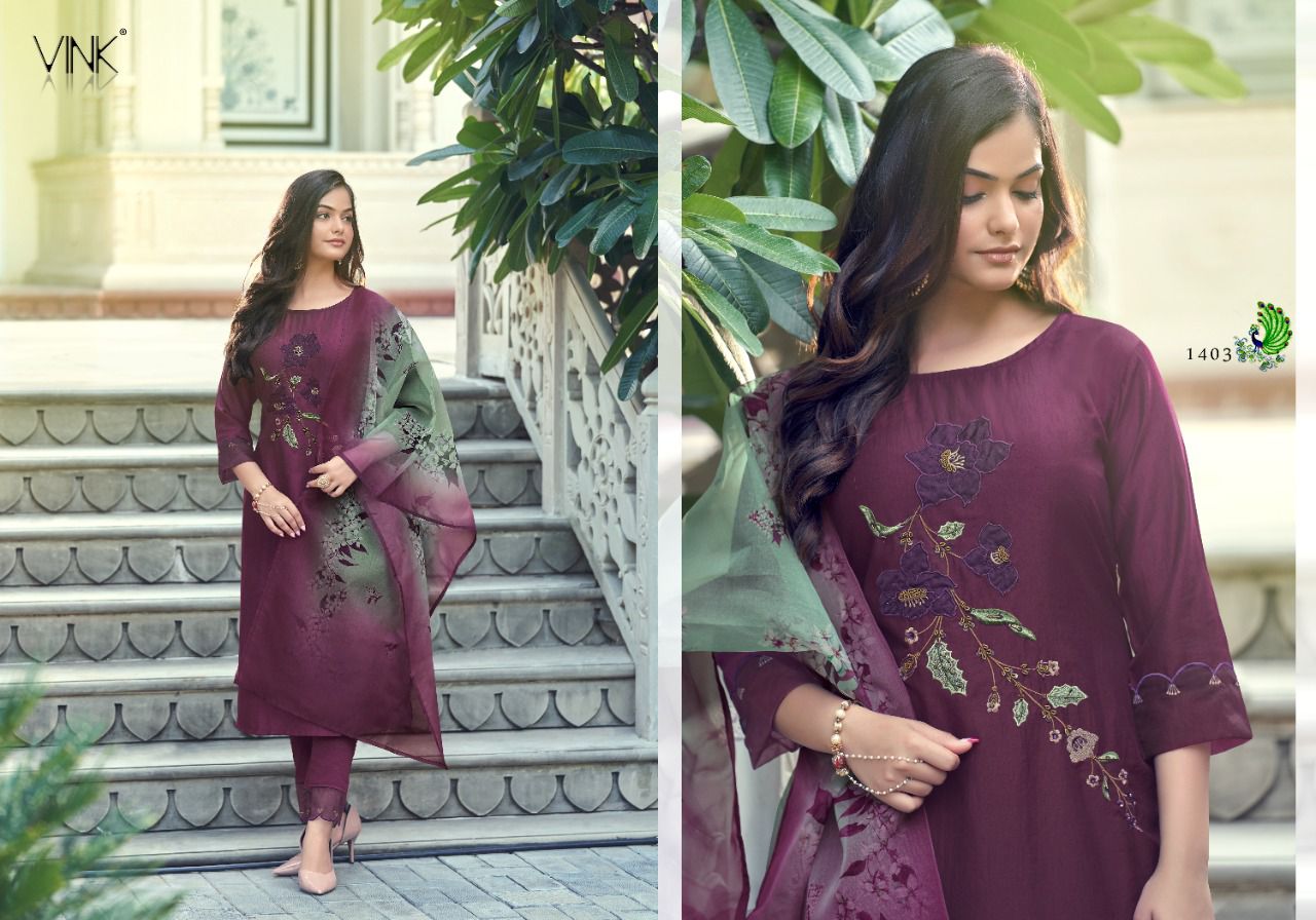 vink classic organza gorgeous look  top dupatta and bottom catalog