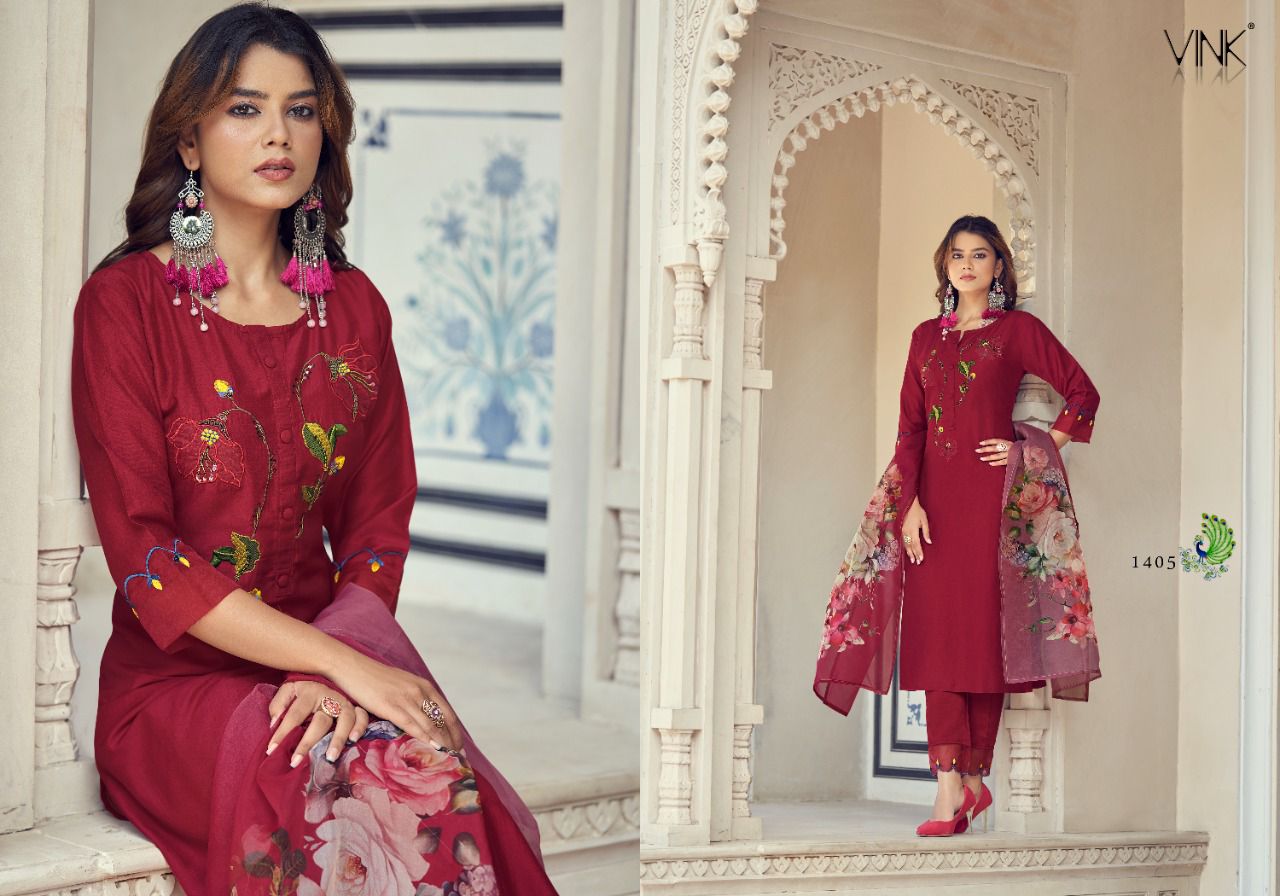 vink classic organza gorgeous look  top dupatta and bottom catalog