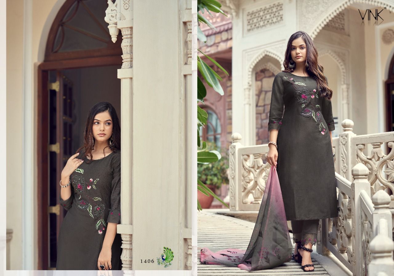 vink classic organza gorgeous look  top dupatta and bottom catalog