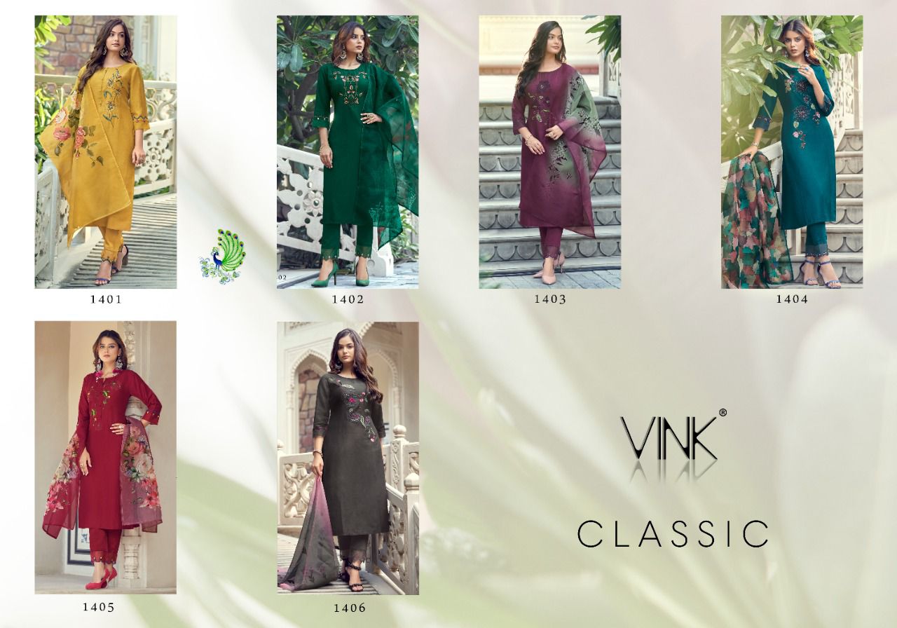 vink classic organza gorgeous look  top dupatta and bottom catalog