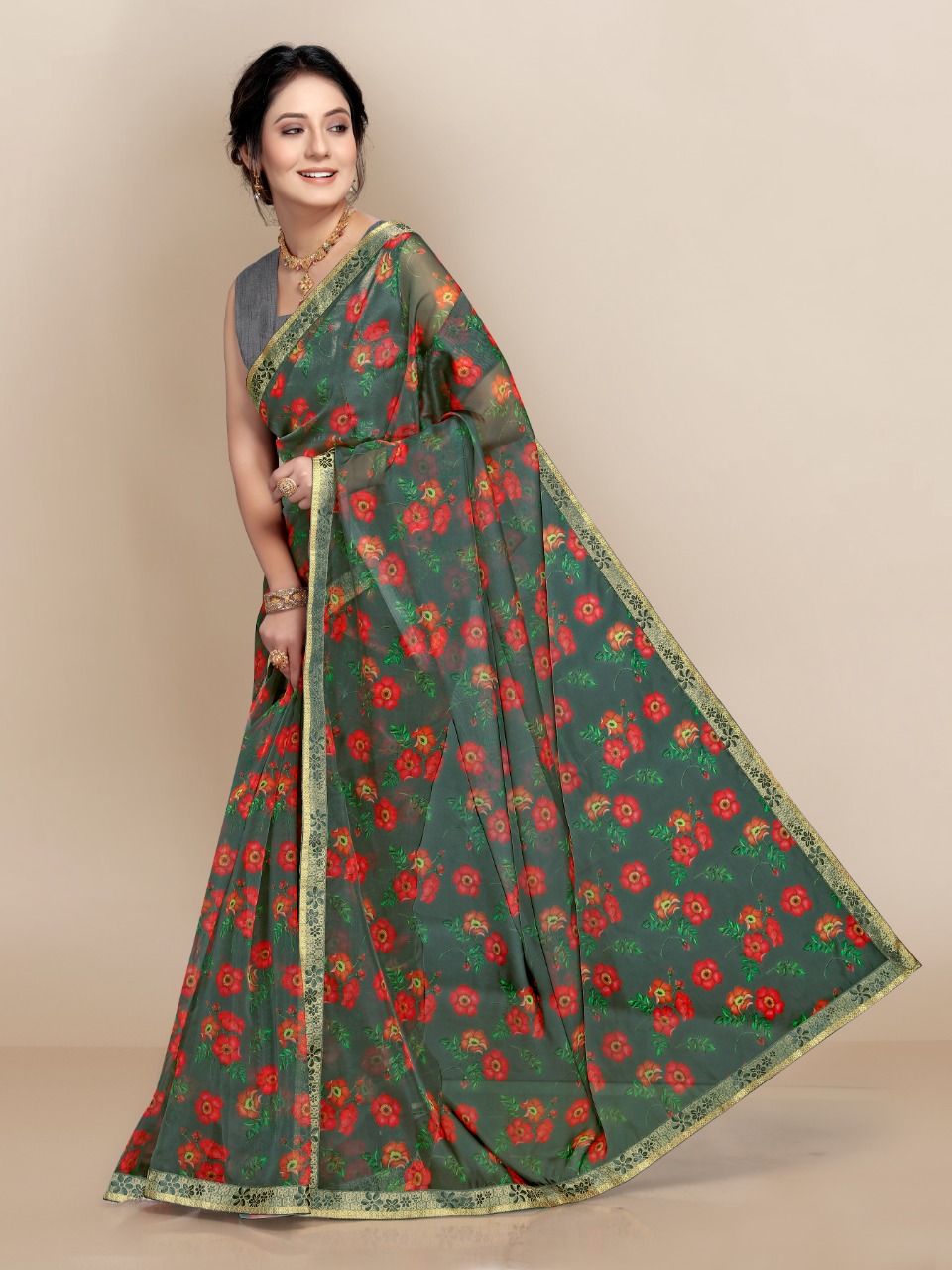 vivera international Kia Sarees organza attrective print saree catalog