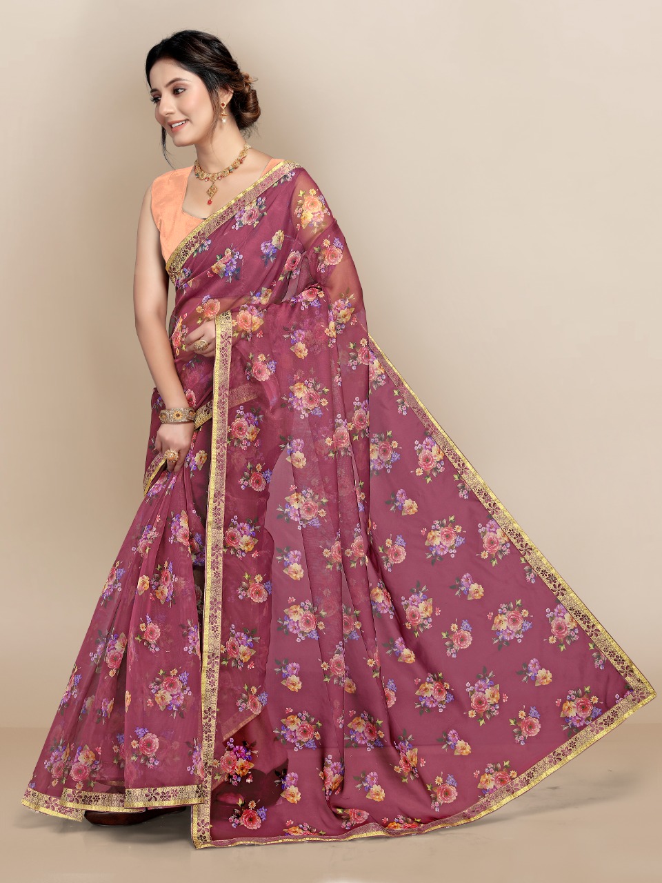 vivera international Kia Sarees organza attrective print saree catalog