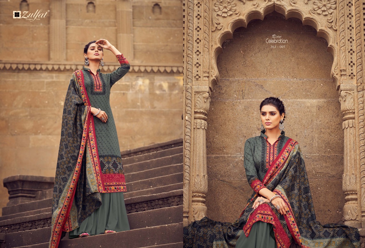 zulfat designer suit Winter celebration  pashmina exclusive print salwar suit catalog