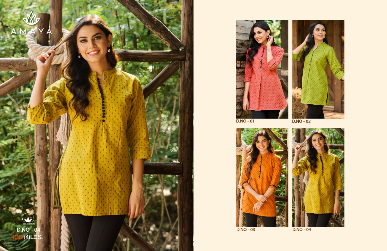 100 miles amaya Pure Handloom Cotton elegant short kurti catalog