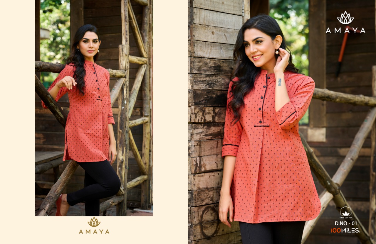 100 miles amaya Pure Handloom Cotton elegant short kurti catalog