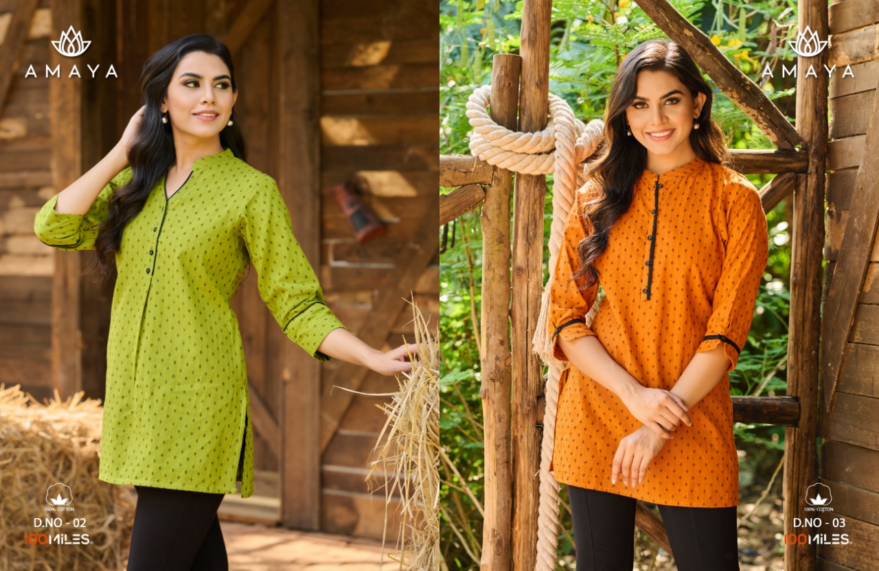 100 miles amaya Pure Handloom Cotton elegant short kurti catalog