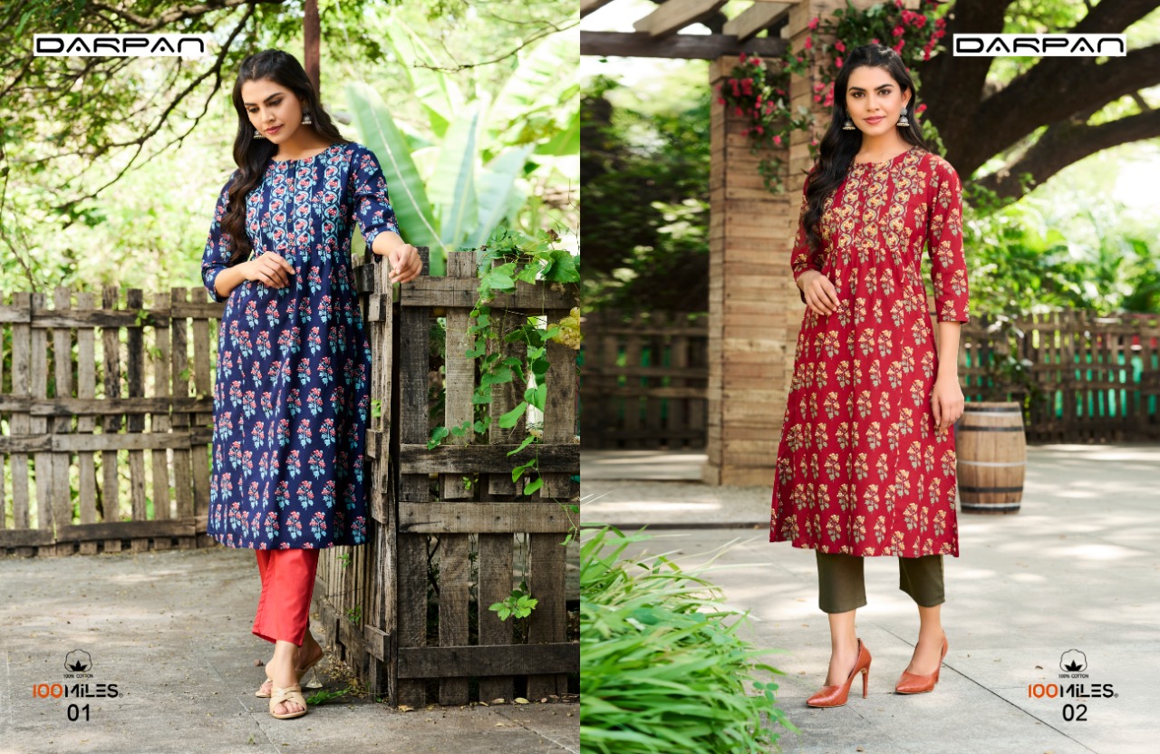 100 miles darpan cotton classic trendy look kurti catalog