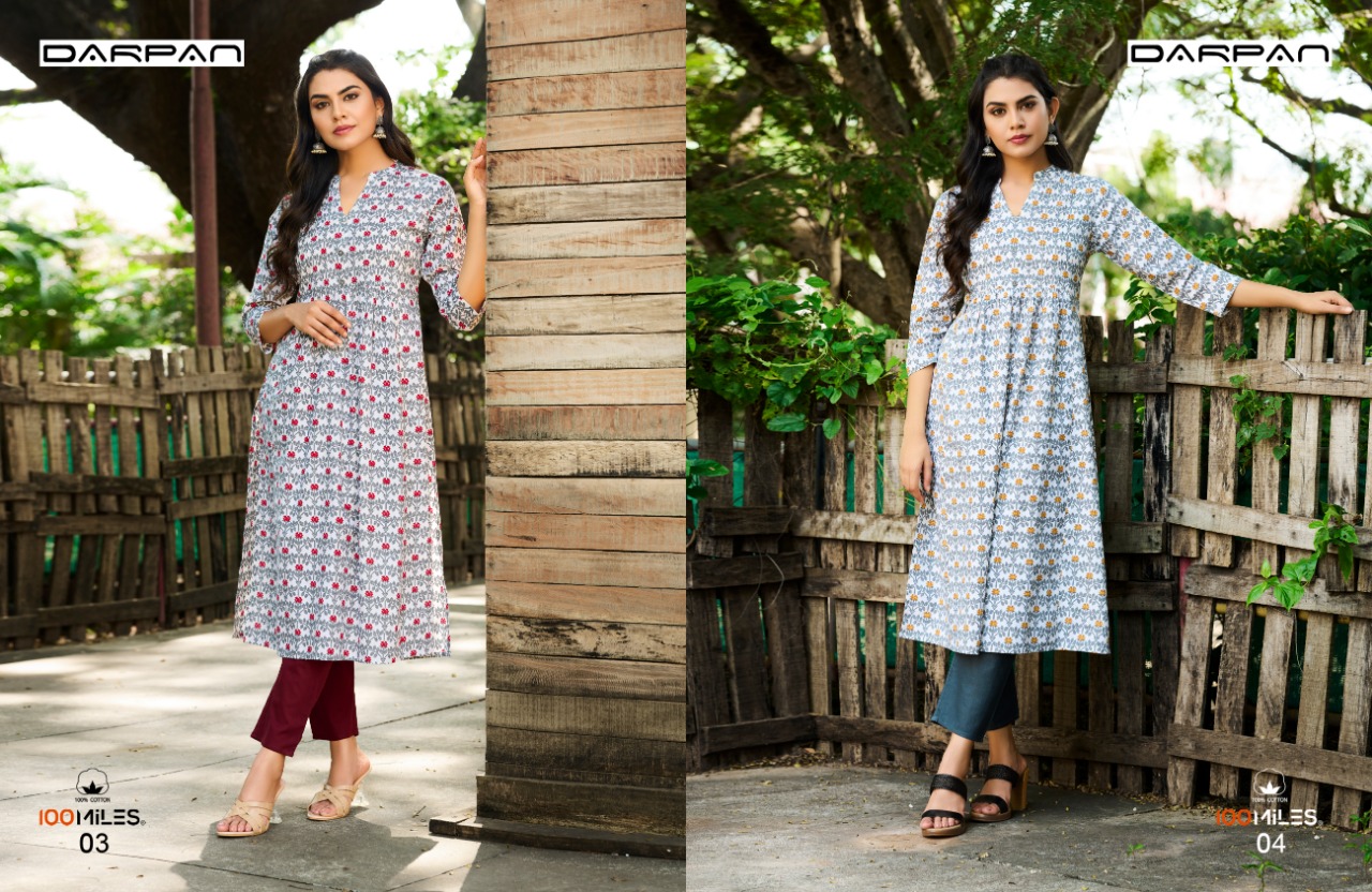 100 miles darpan cotton classic trendy look kurti catalog