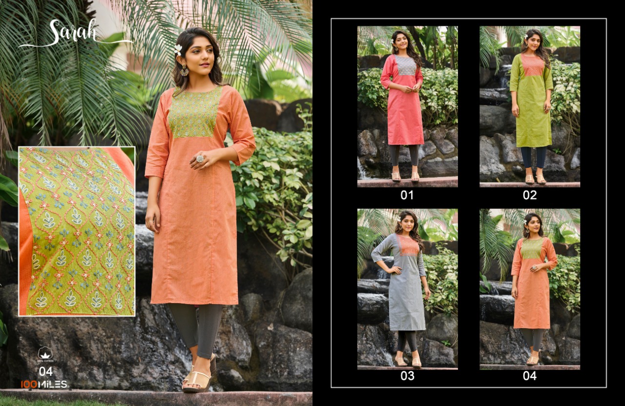 100 miles sarah cotton classic trendy look kurti catalog