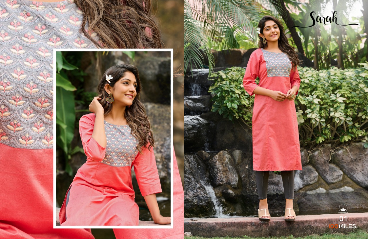 100 miles sarah cotton classic trendy look kurti catalog