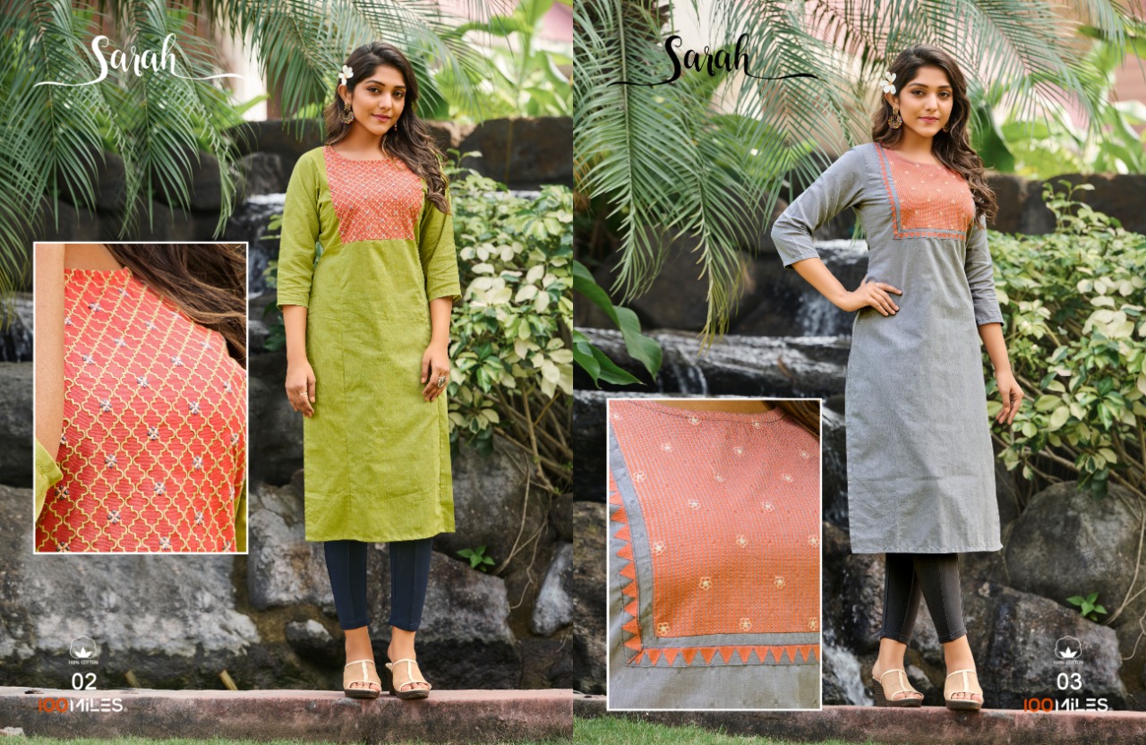 100 miles sarah cotton classic trendy look kurti catalog