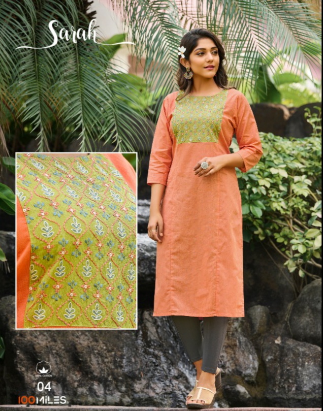 100 miles sarah cotton classic trendy look kurti catalog