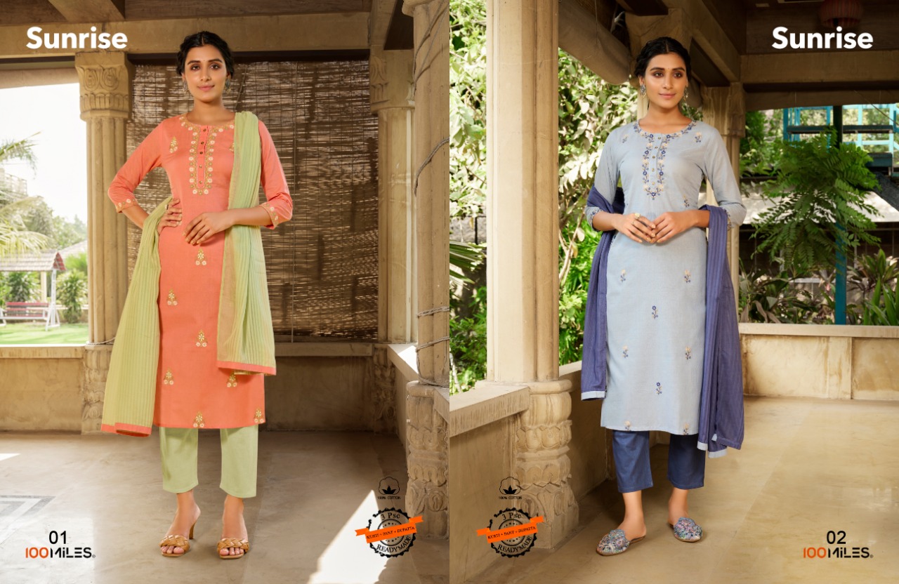 100 miles Sunrise cotton elegant kurti with pant and dupatta  catalog