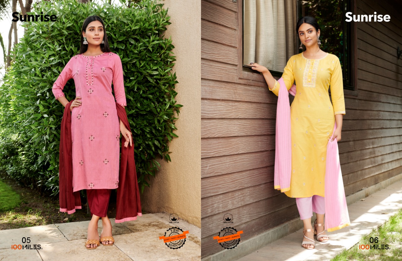 100 miles Sunrise cotton elegant kurti with pant and dupatta  catalog