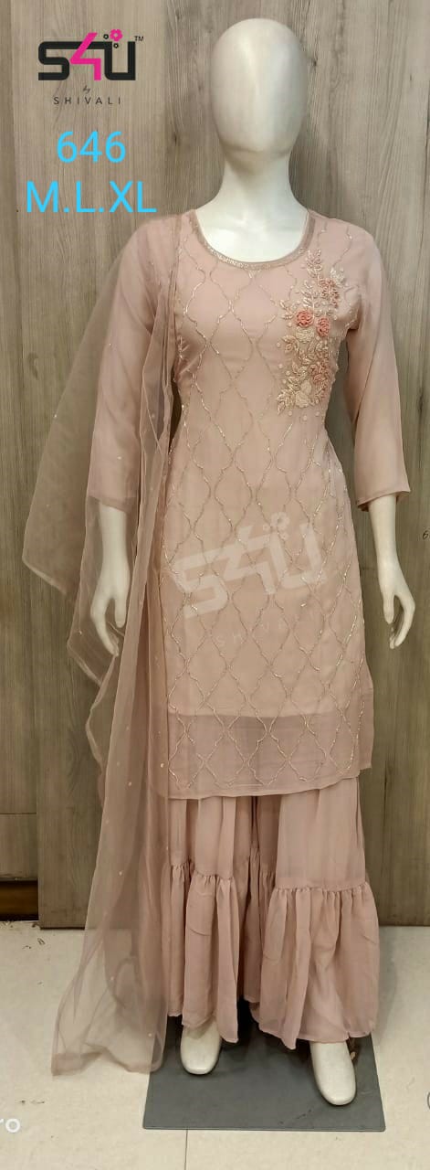 s4u s4u 646 fancy decent look top bottom with dupatta size set