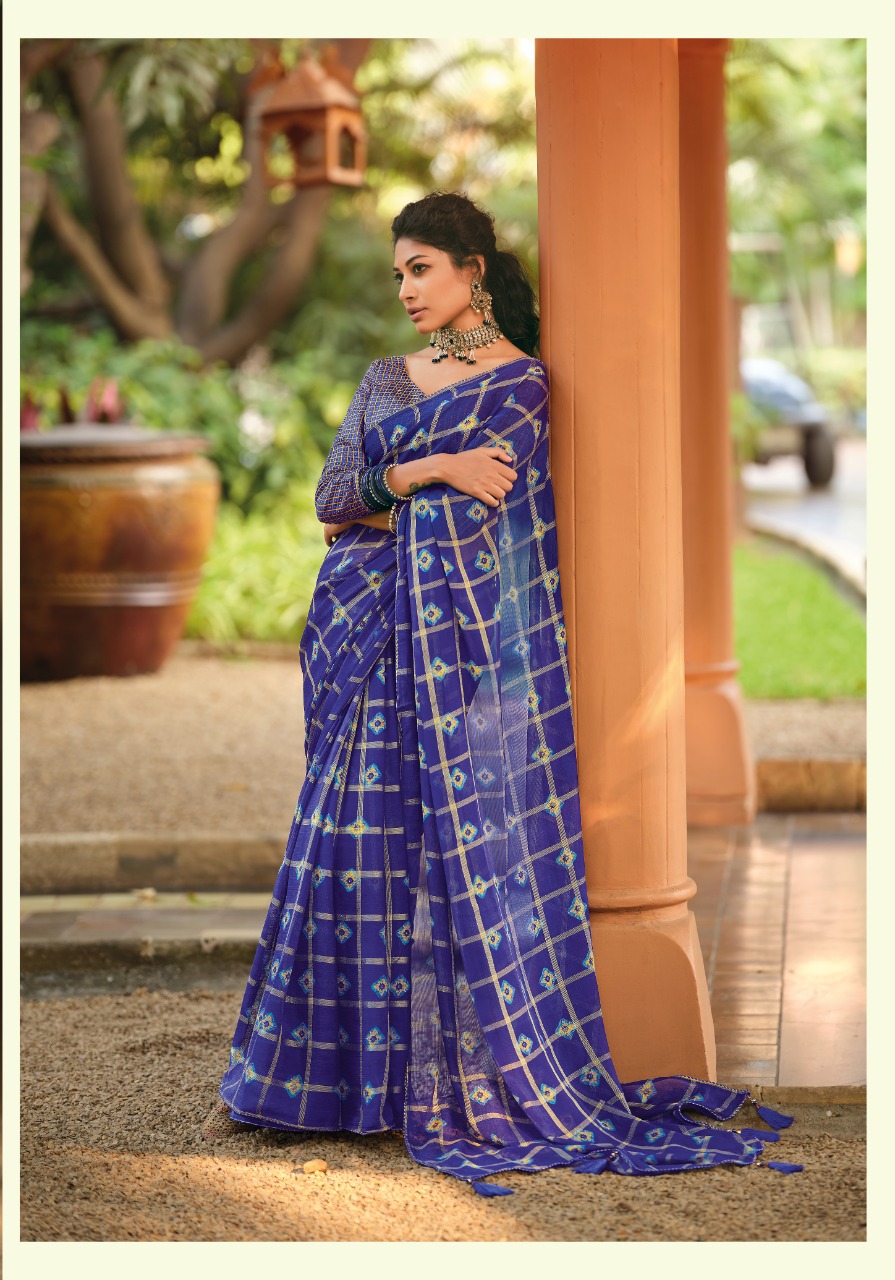 lt kashvi creation moksha Royal Checks viscous astonishing print saree catalog