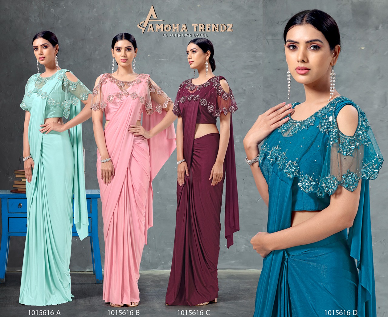 amoha trendz d No 1015616 Imported Lycra new and modern style saree catalog