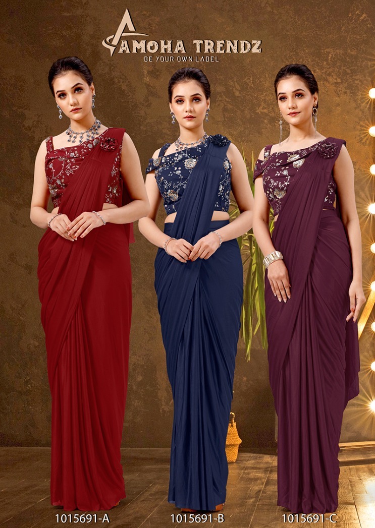 amoha trendz d No 1015691 Imported Lycra new and modern style saree catalog