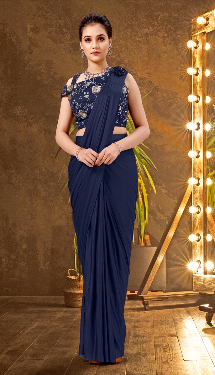 amoha trendz d No 1015691 Imported Lycra new and modern style saree catalog