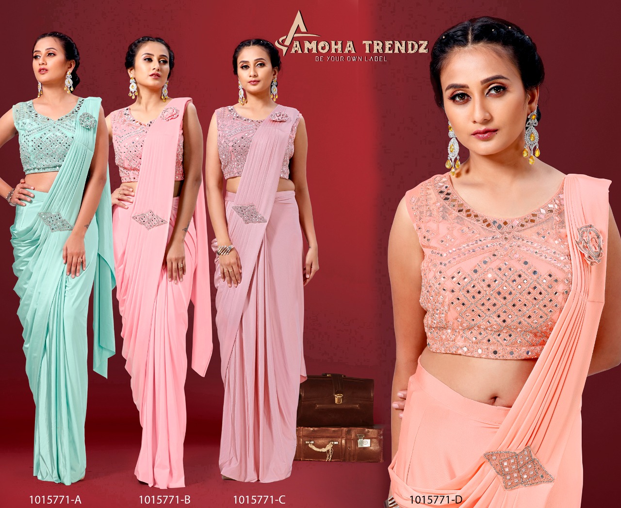 amoha trendz d no 1015771 lycra gorgeous look saree catalog