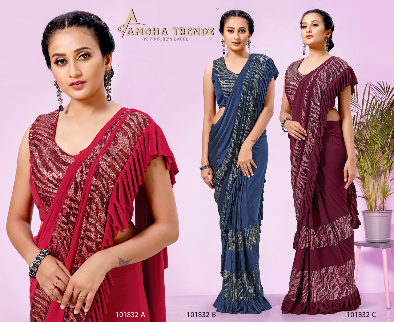 amoha trendz d no 101832 lycra classic look saree catalog
