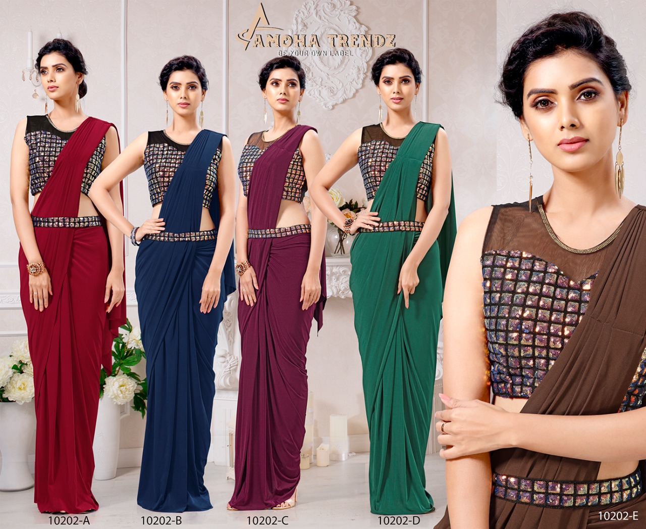 amoha trendz d no 10202 lycra new and modern style saree catalog