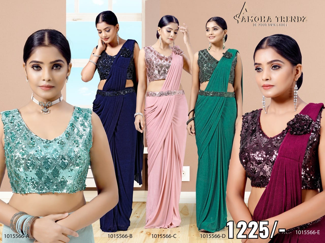 amoha trendz Design No 1015566  Imported Lycra exclusive colours and look saree catalog