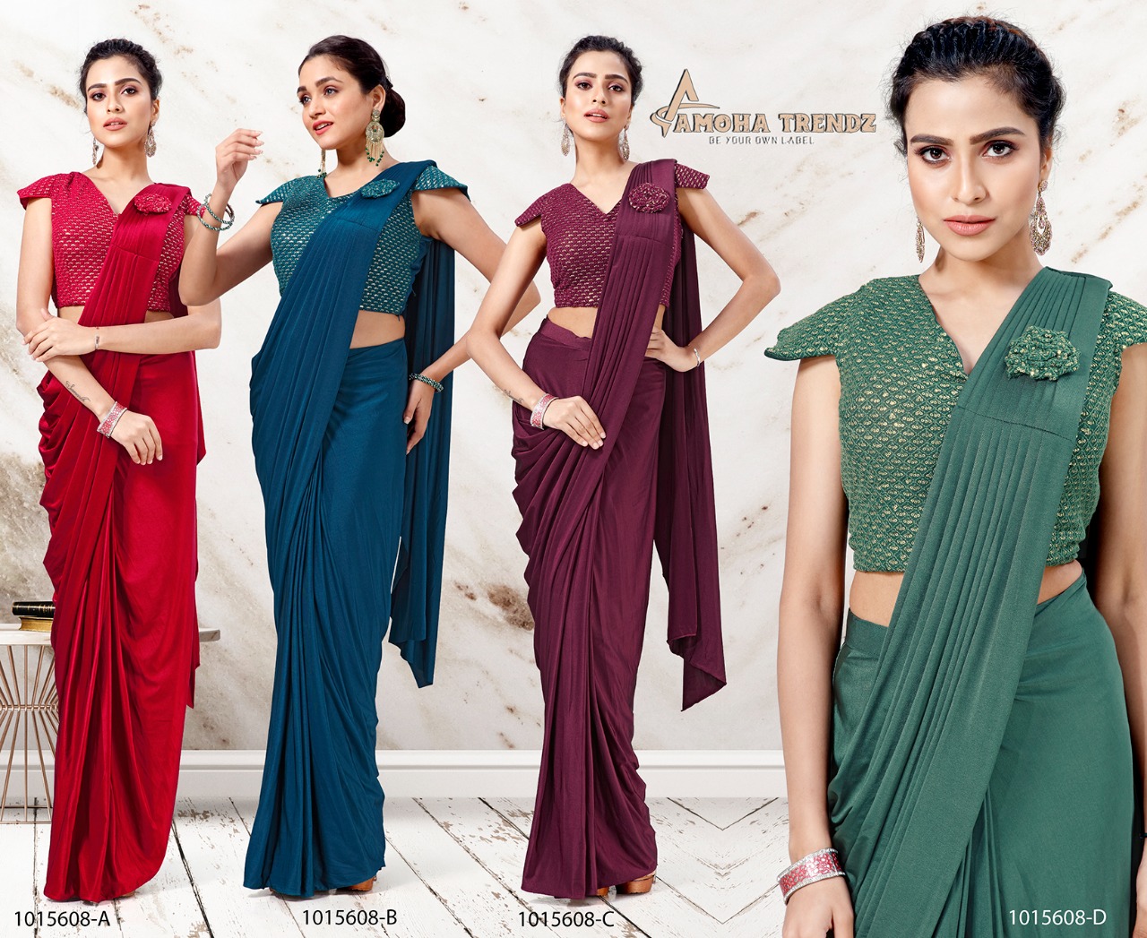 amoha trendz Design No 1015608 Imported lycra elegant look saree catalog