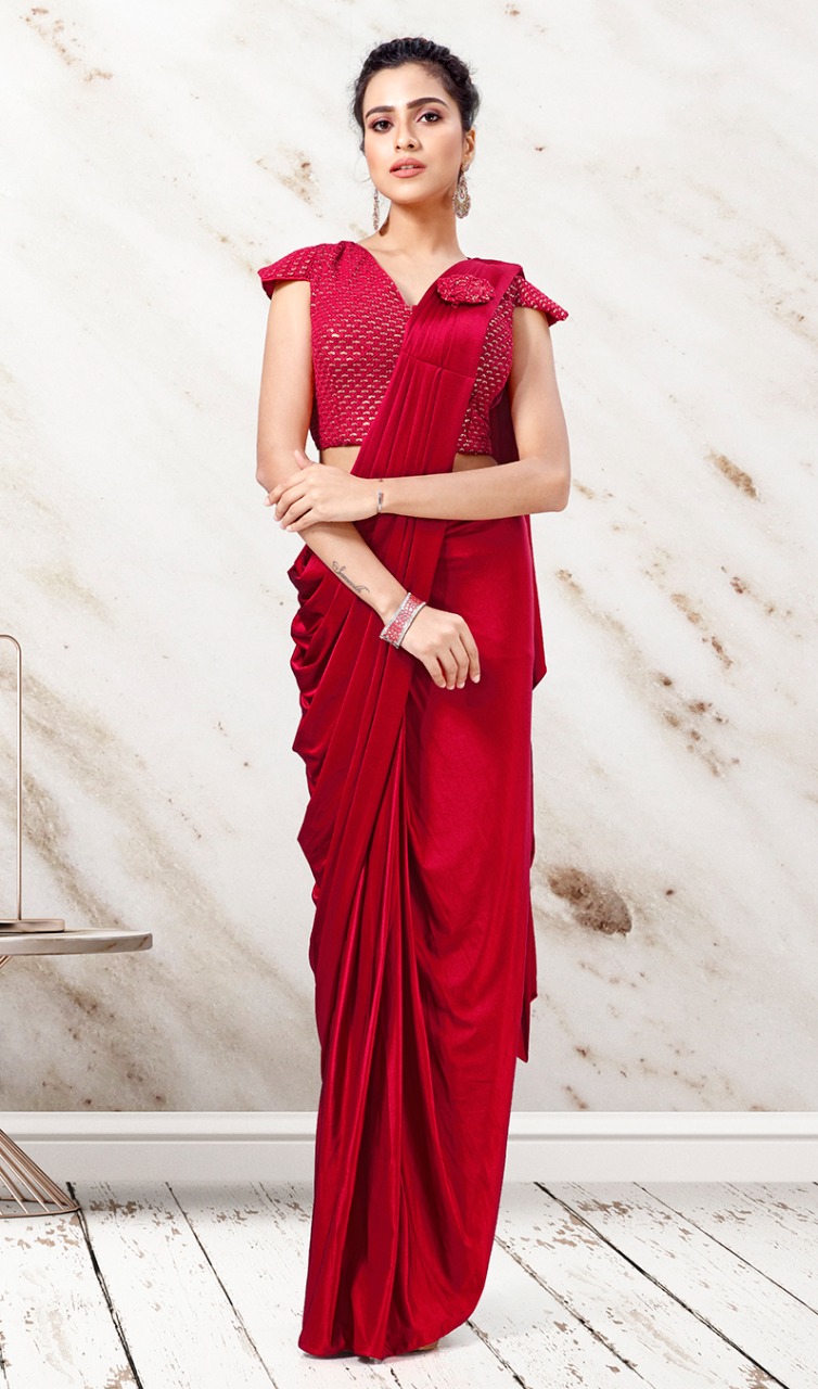 amoha trendz Design No 1015608 Imported lycra elegant look saree catalog