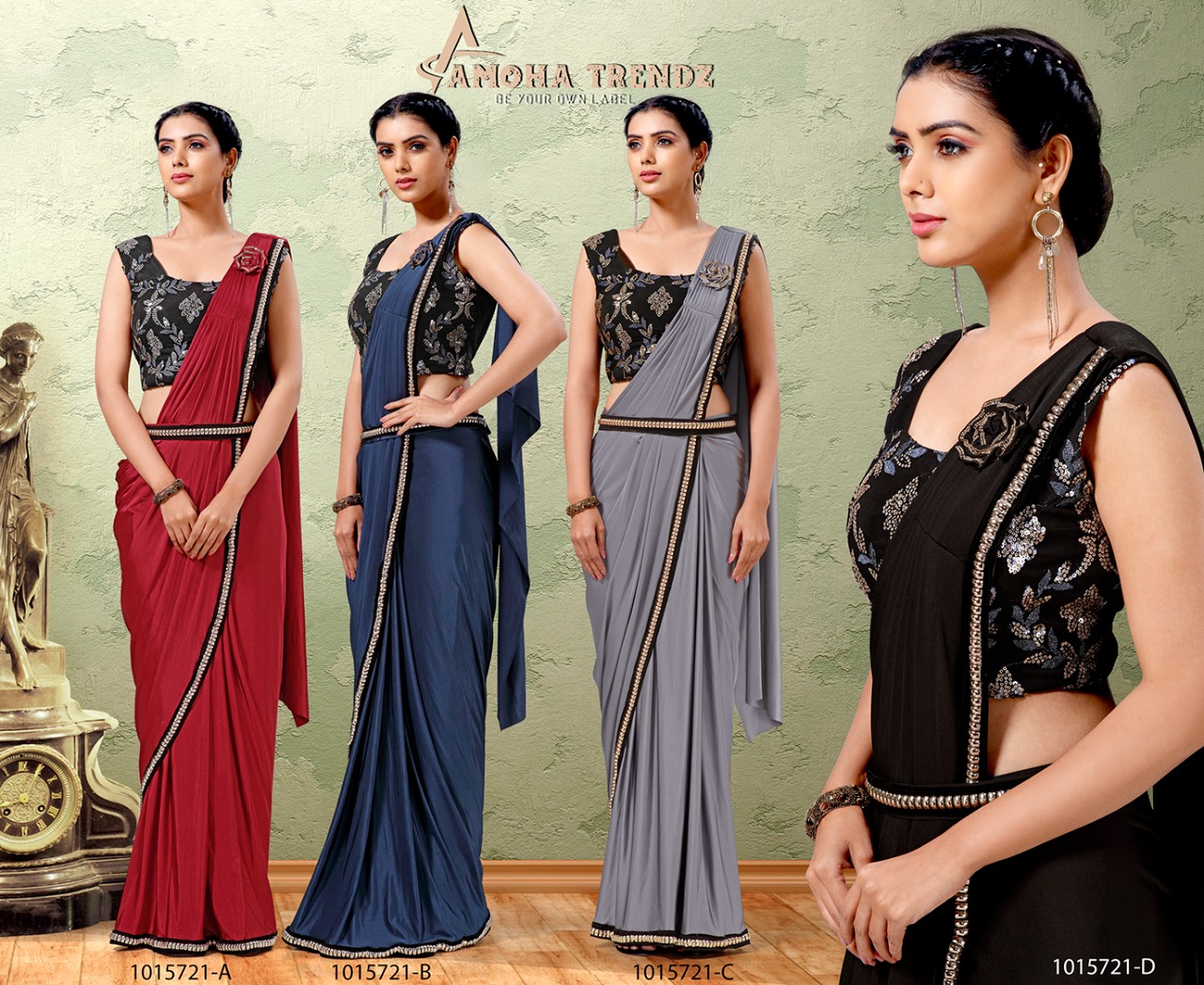 amoha trendz Design No 1015721 Imported Lycra new and modern style saree catalog