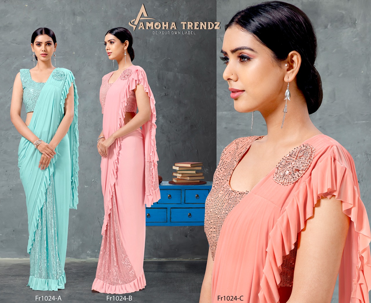 amoha trendz Design No Fr1024 Imported Lycra new and modern style saree catalog