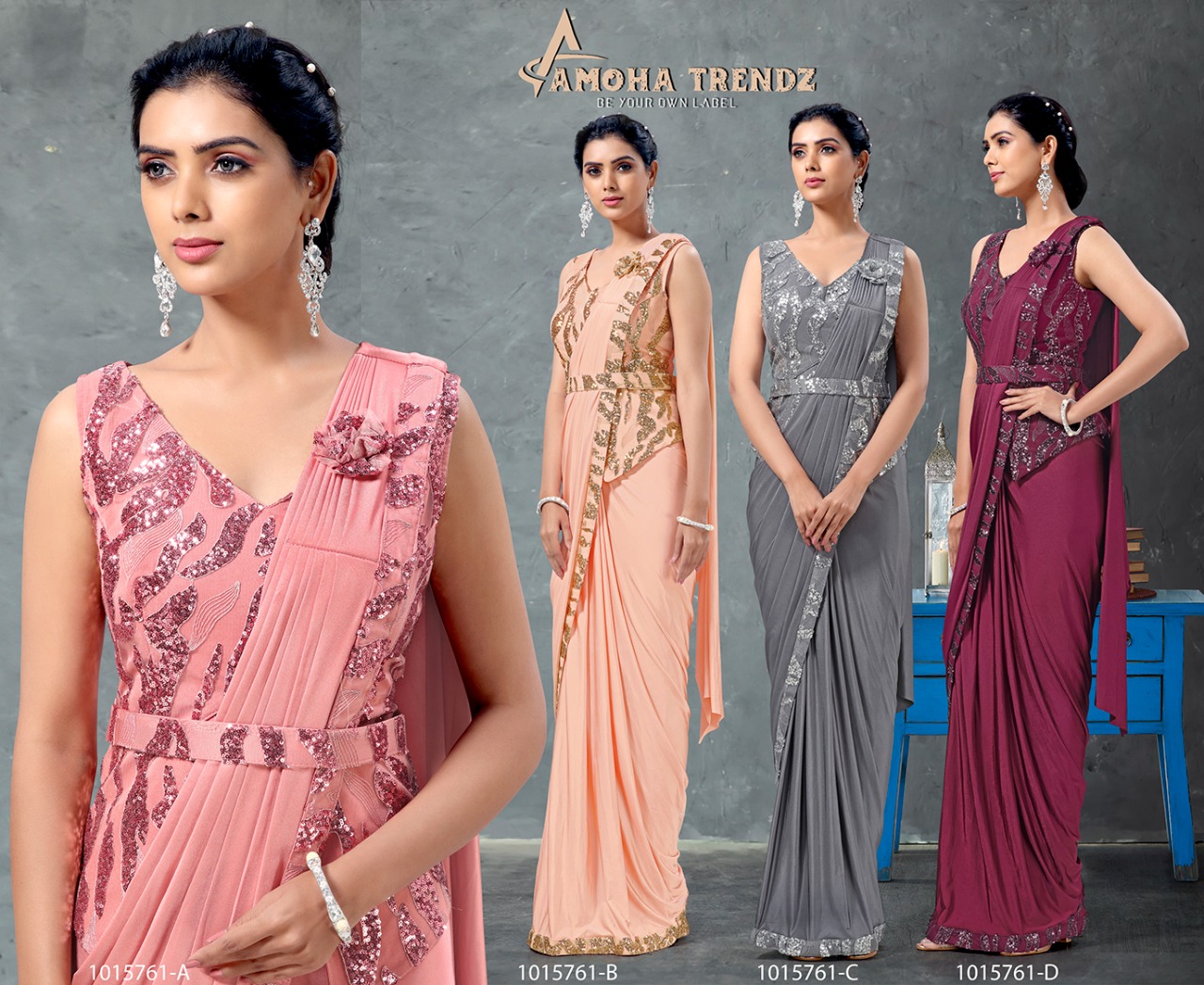 amoha trenza d no 1015761 Imported Lycra Regal look saree catalog