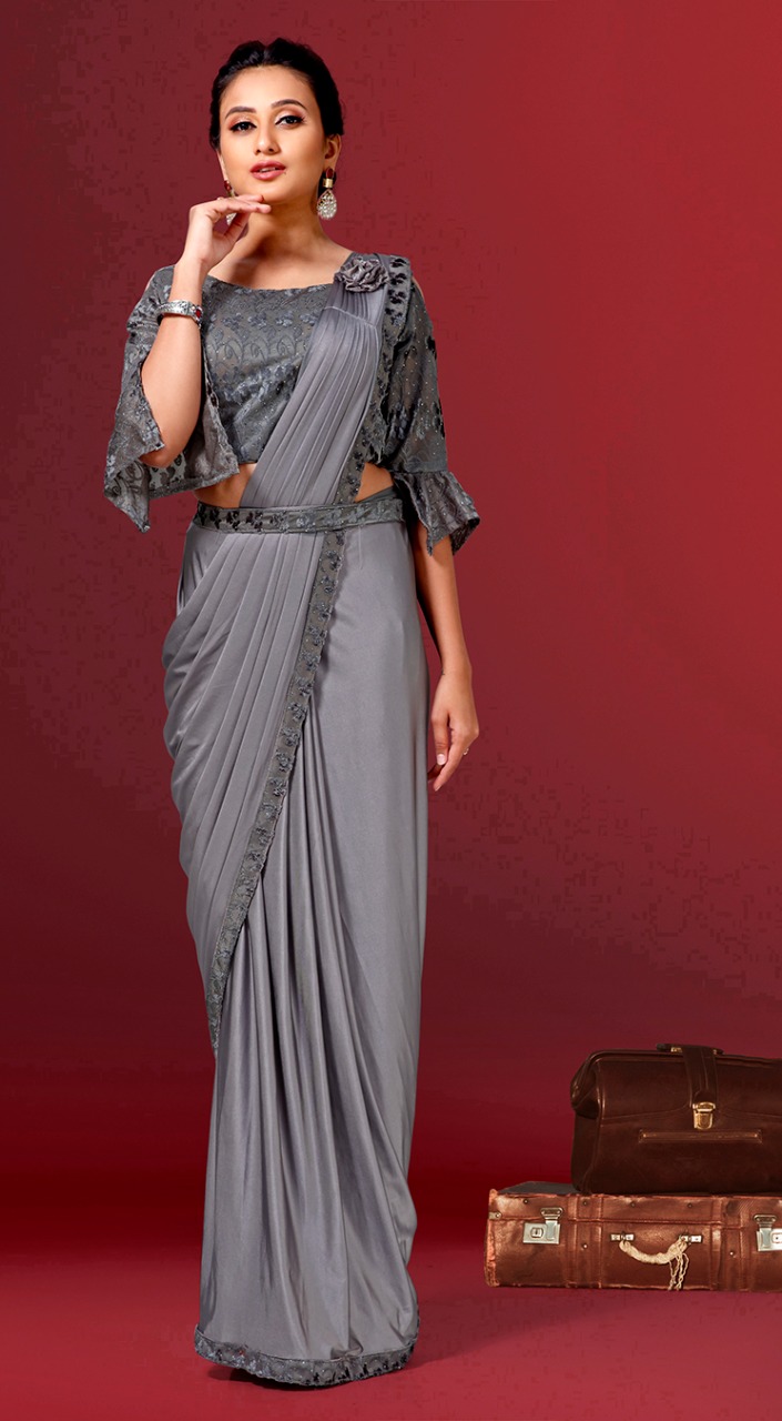 amoha trenza Design No 1015735 Imported Lycra innovative look saree catalog