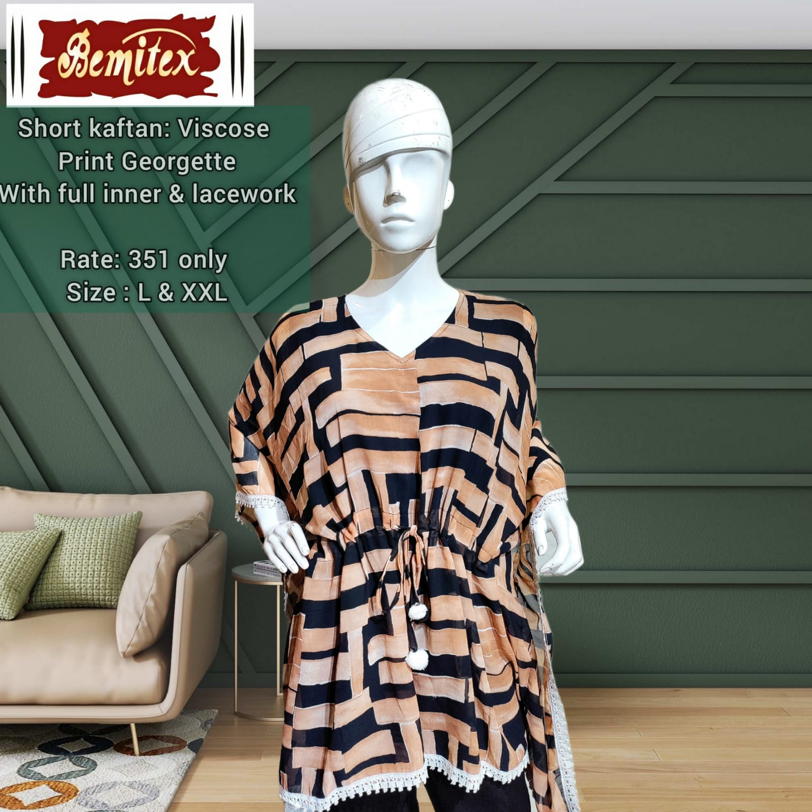 bipson Bemitex short kaftan viscose astonising look top catalog