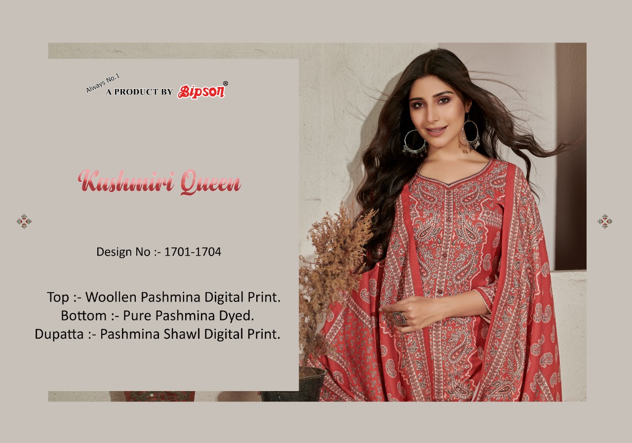 bipson kashmiri queen 1701 1704 Wolleen Pashmina astonising look salwar suit catalog