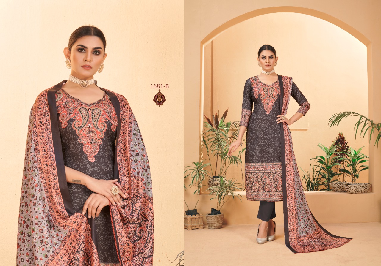 bipson Winter Queen 1681 Wolleen Pashmina  regal look salwar suit colour set