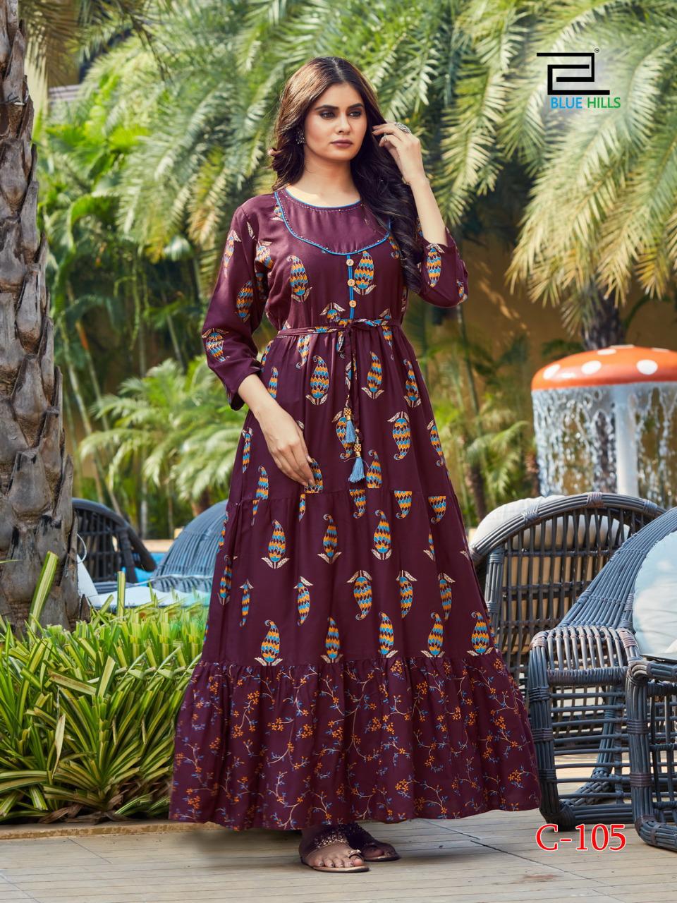 Blue hills chorri rayon classic trendy look long kurti catalog