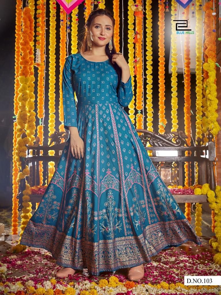 blue hills diwali night 10 pm cotton authentic febric Anarkali kurti catalog