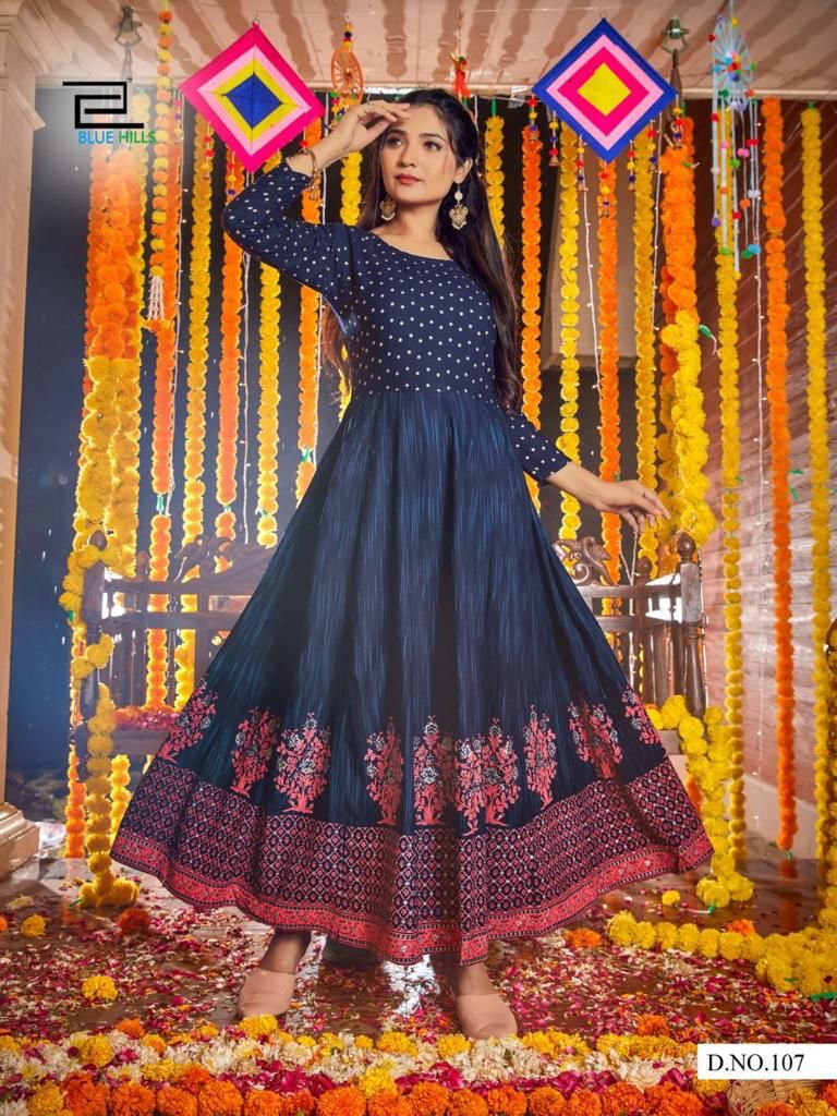 blue hills diwali night 10 pm cotton authentic febric Anarkali kurti catalog