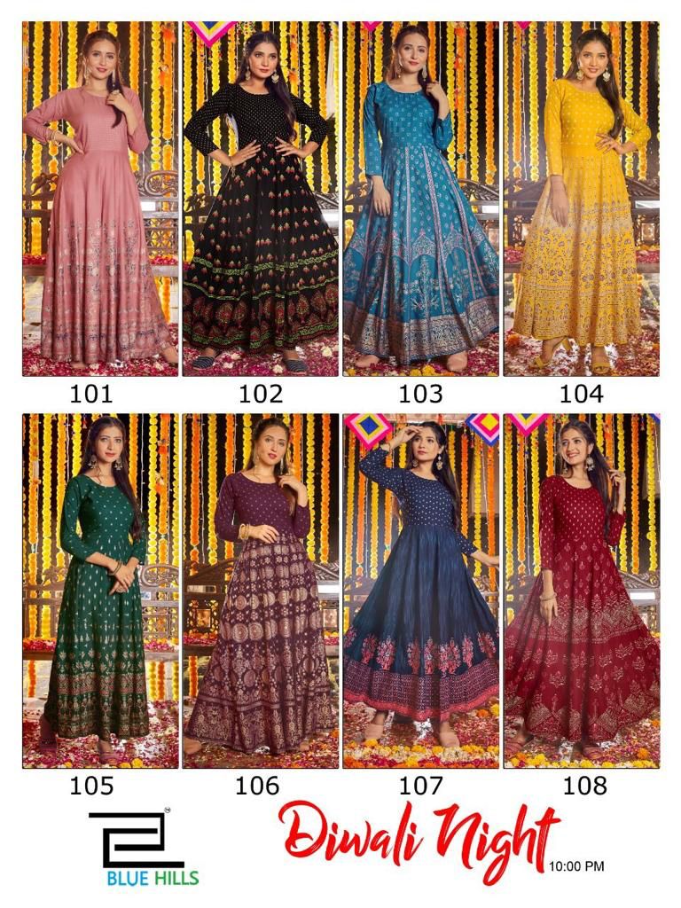 blue hills diwali night 10 pm cotton authentic febric Anarkali kurti catalog